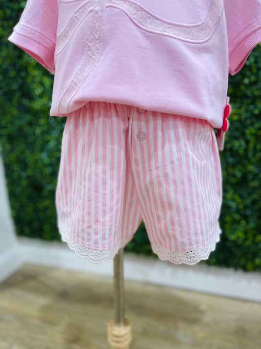 Striped Lace Trim Boxer Shorts | Pink