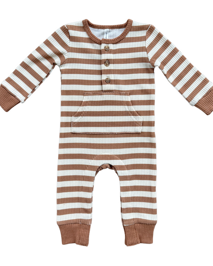 Waffle Romper | Caramel Stripe