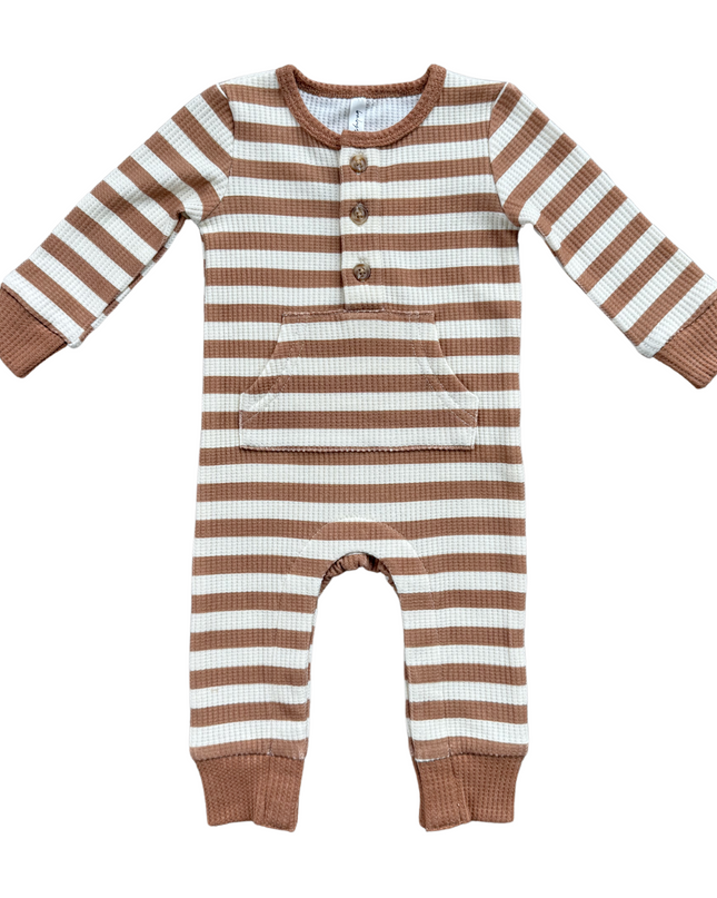 Waffle Romper | Caramel Stripe