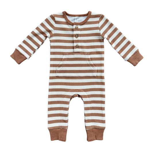 Waffle Romper | Caramel Stripe