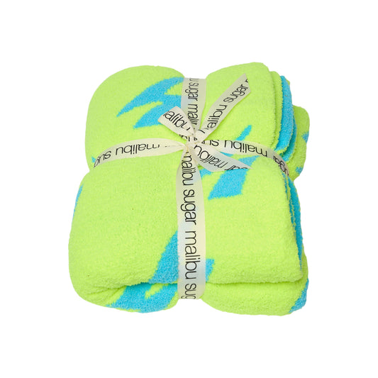 Lightning Plush Throw Blankets | Sky Blue & Lime Green