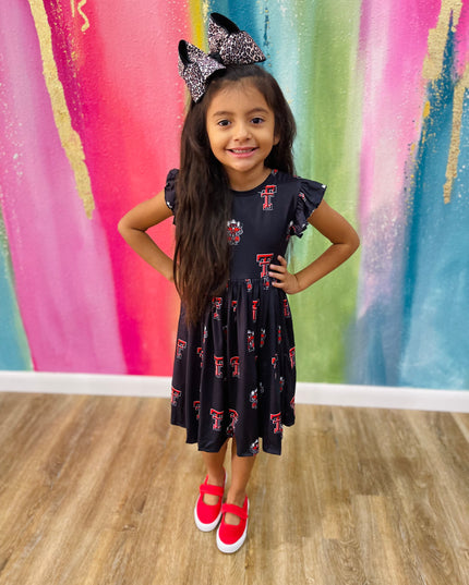 Texas Tech Red Raider Flutter Twirl Dress | Black