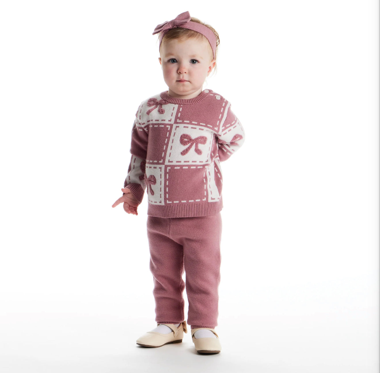 Bow Icon Chenille Sweater + Pants + Headband