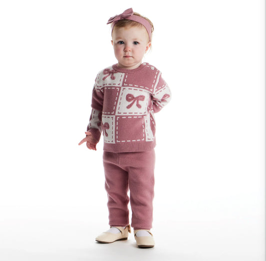 Bow Icon Chenille Sweater + Pants + Headband