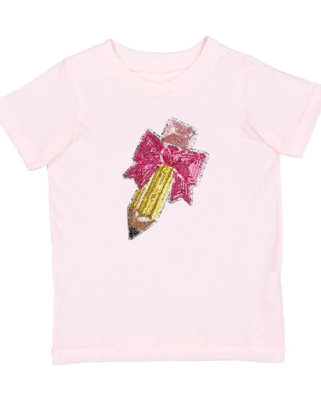 Pencil Sequin Patch Short Sleeve T-Shirt