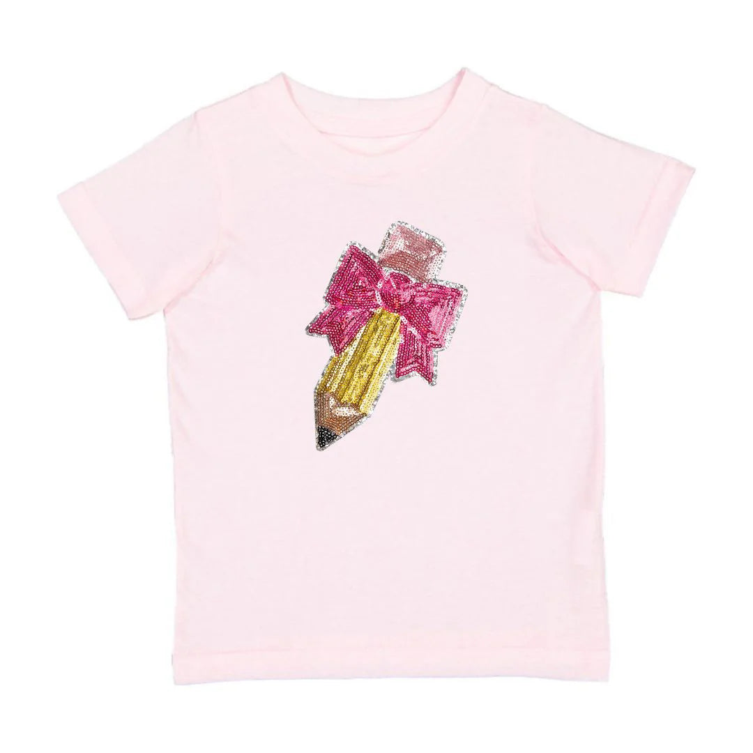 Pencil Sequin Patch Short Sleeve T-Shirt