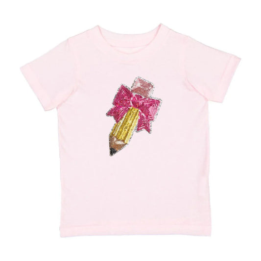 Pencil Sequin Patch Short Sleeve T-Shirt