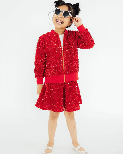 Red Sequin Velvet Jacket + Twirl Skort