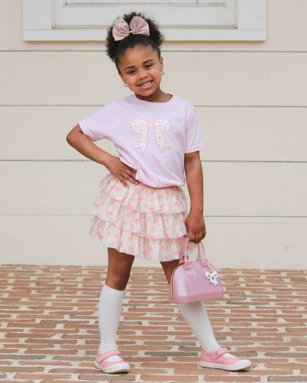 Ditsy Floral Bow Patch Short Sleeve T-Shirt