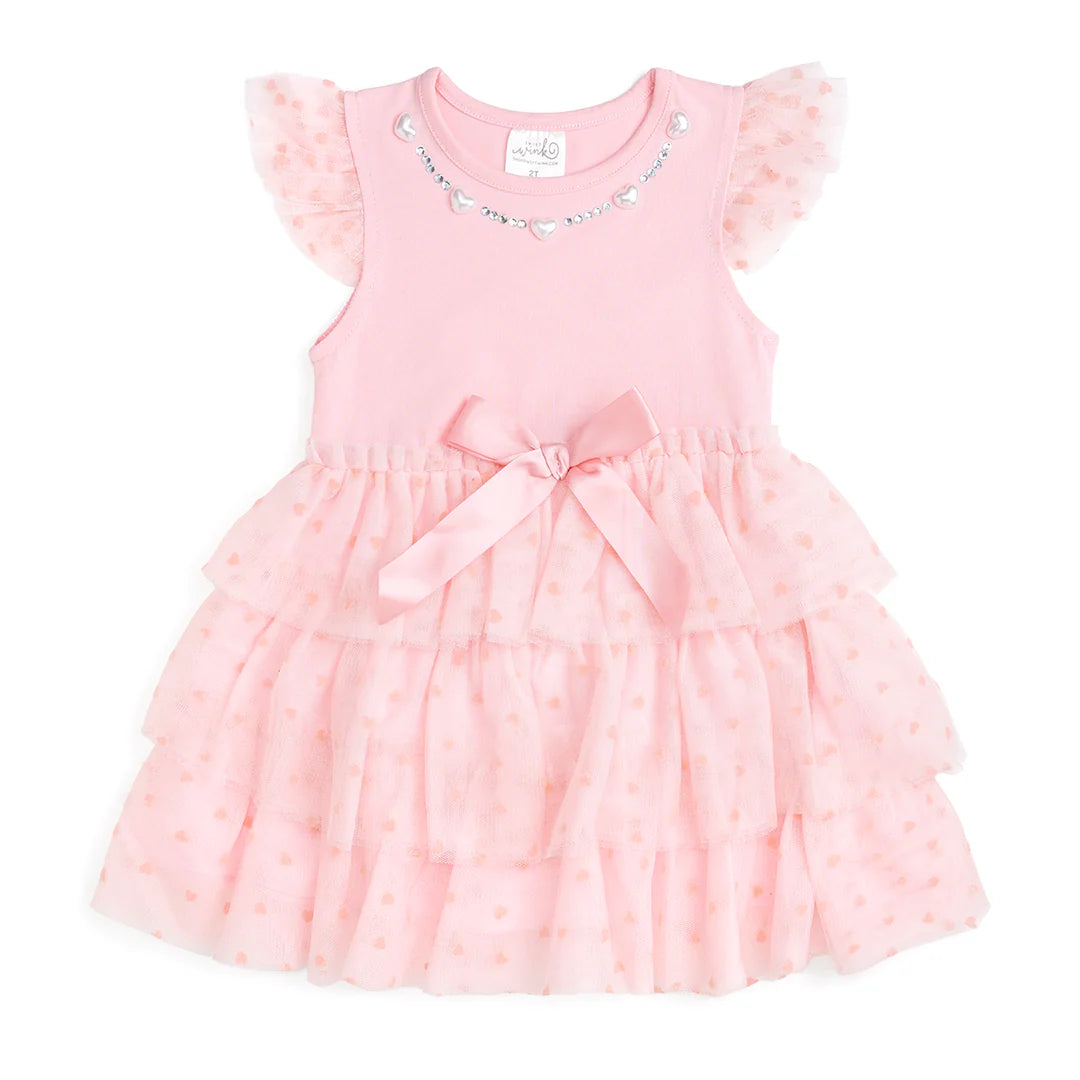 Short Sleeve Flocked Heart Valentine’s Day Dress