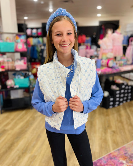 Blue Bow Trellis Puffer Vest
