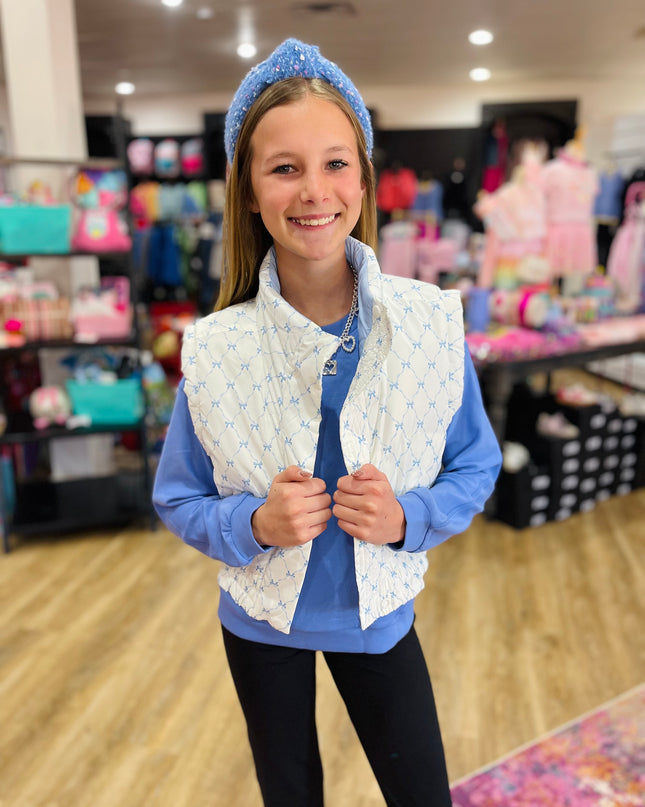 Blue Bow Trellis Puffer Vest