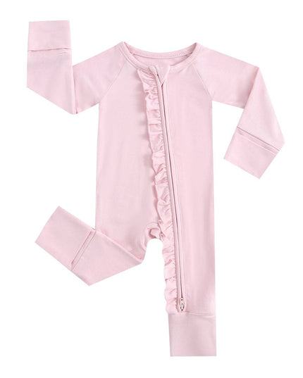 Dawn Ruffled Zippered Baby Romper | Pink