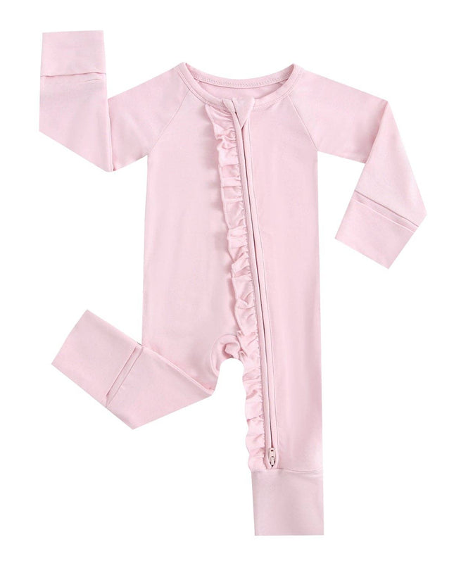 Dawn Ruffled Zippered Baby Romper | Pink