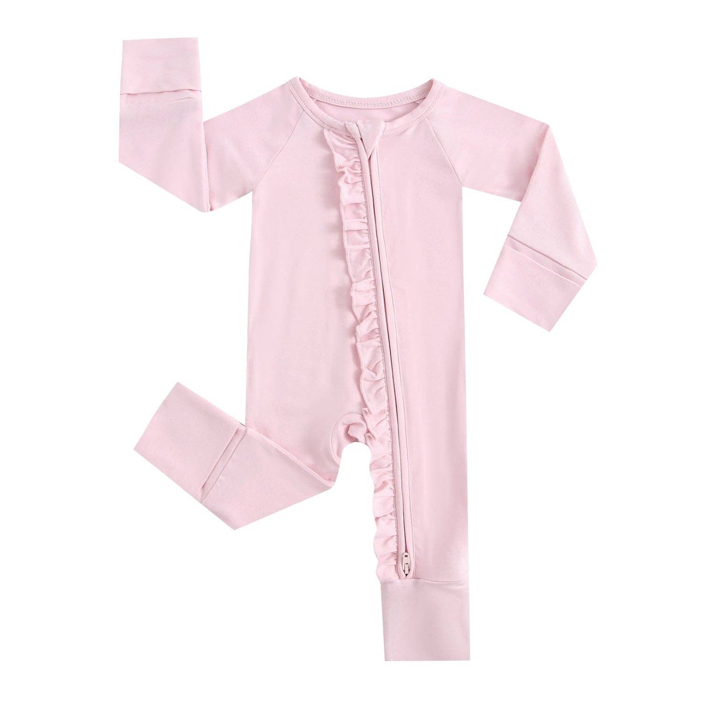 Dawn Ruffled Zippered Baby Romper | Pink