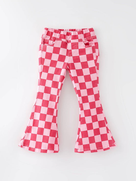 Pink Checkered Flare Jeans
