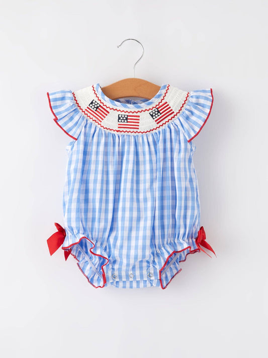 Flag Embroidery Smocked Bubble Romper