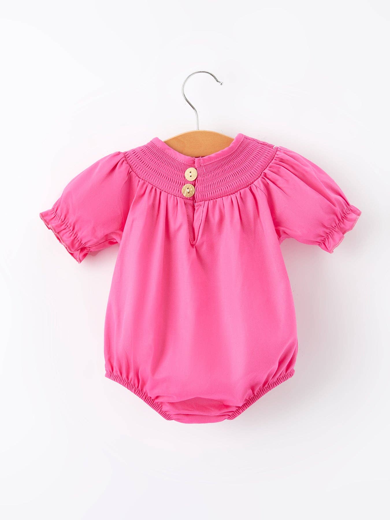Smocking Bow Embroidery Hot Pink Romper