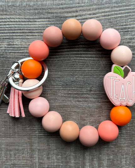 Apple Colorful Teacher Wristlet Keychain: Pink