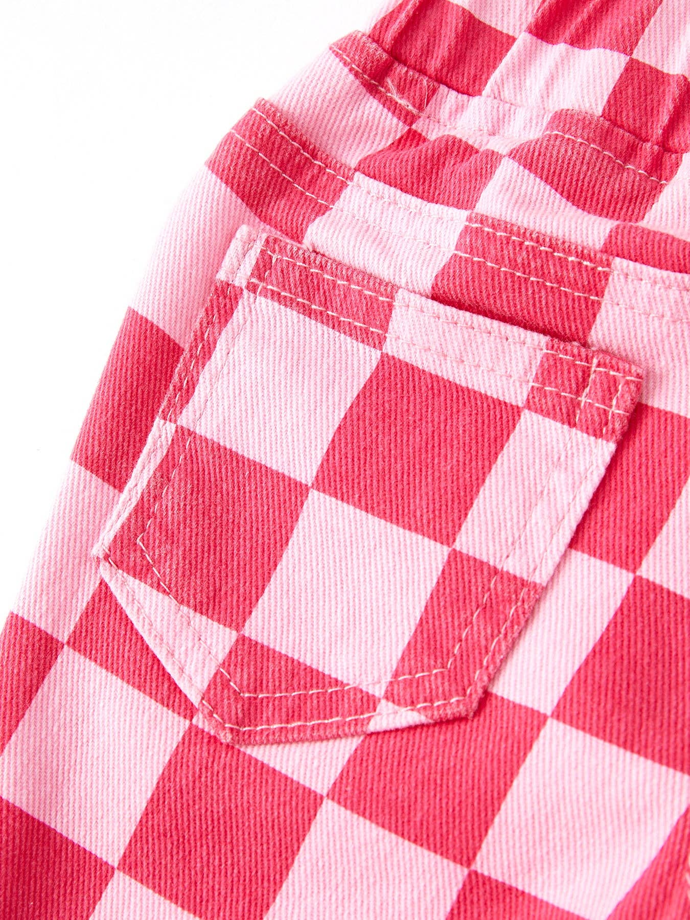 Pink Checkered Flare Jeans
