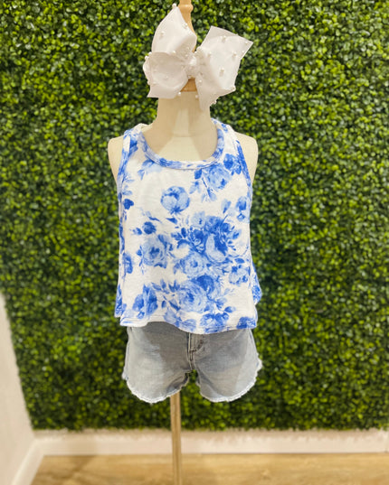 Floral Printed Terry Cloth Tank | Blue