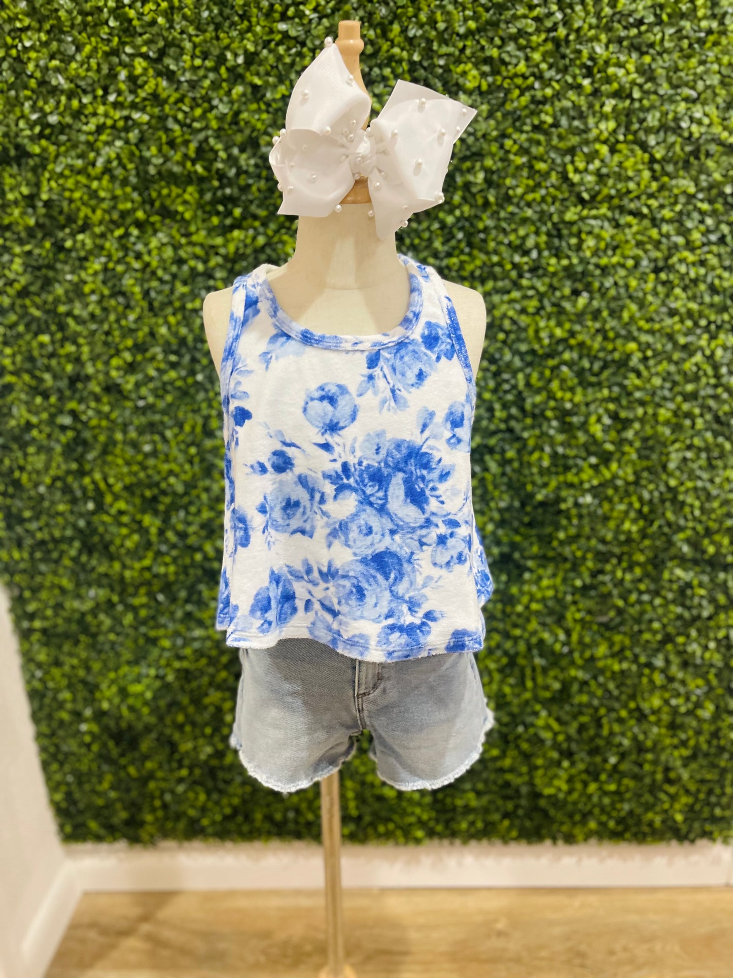Floral Printed Terry Cloth Tank | Blue