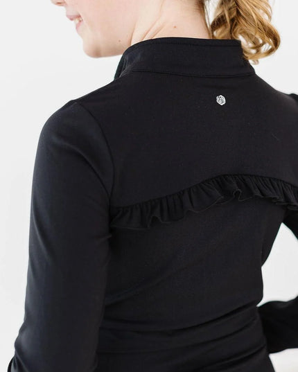 Balanced Black Full-Zip Ruffle Active Jacket
