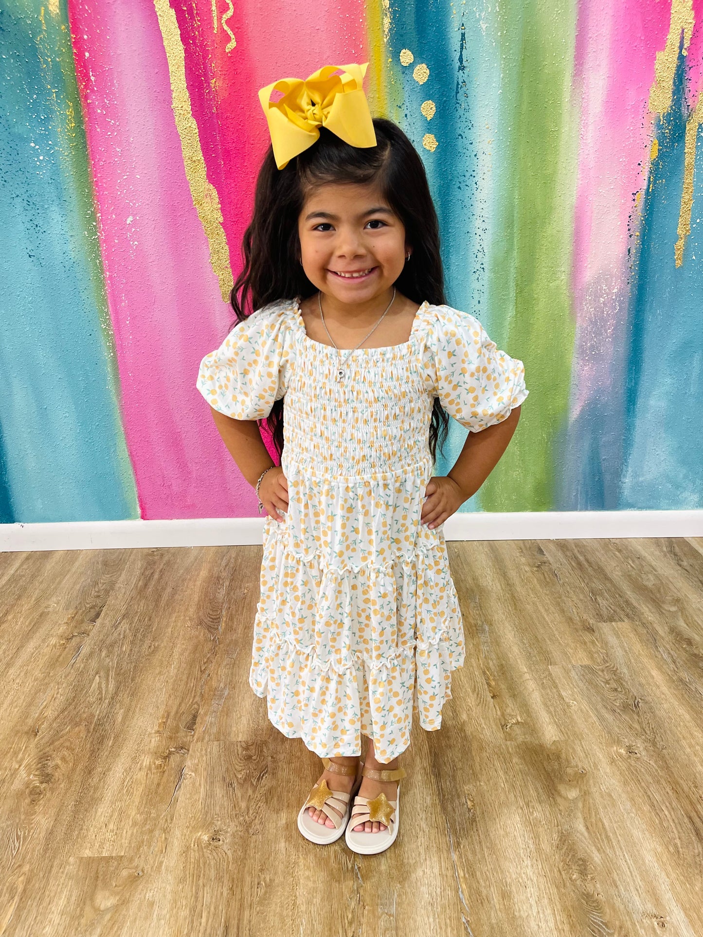 Marvelous Marigolds Smocked Ruffle Dress