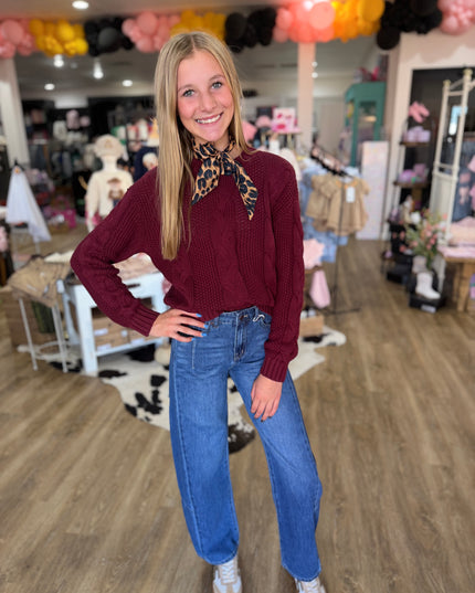 Braided Cable Sweater | Cherry