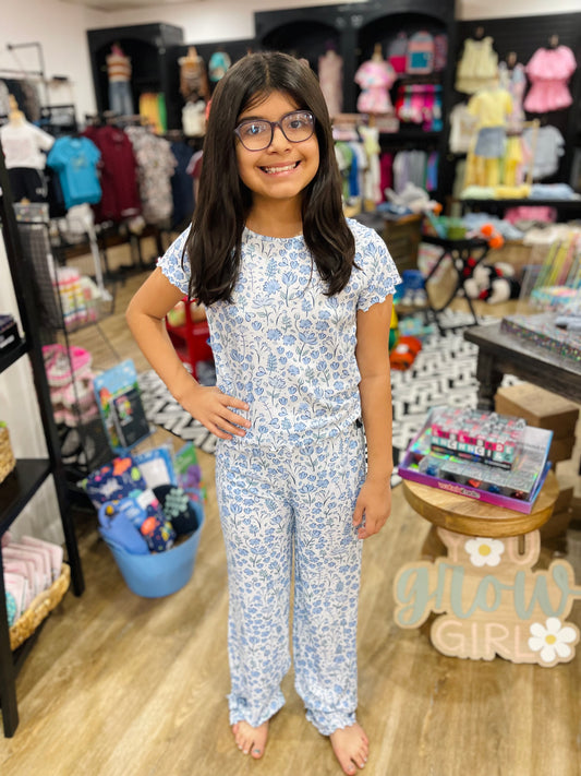 Blue Flower Pajama Set