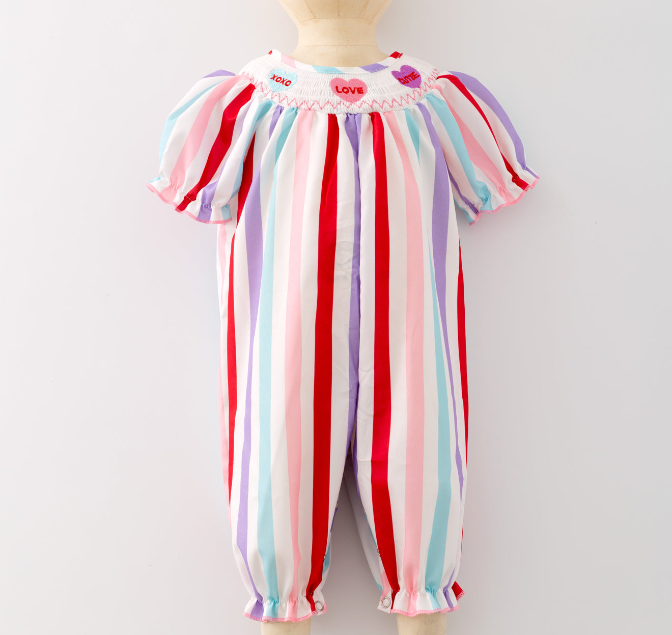 Candy Heart Stripe Smocked Romper