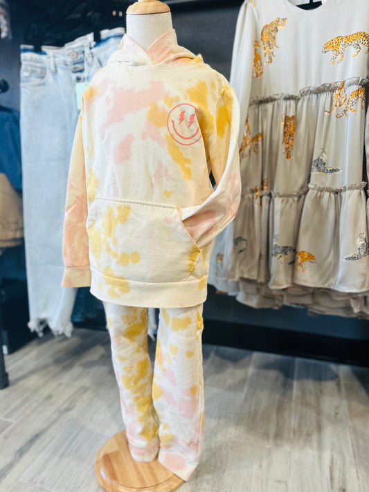 Smiley Tie Dye Hoodie Jogger Set