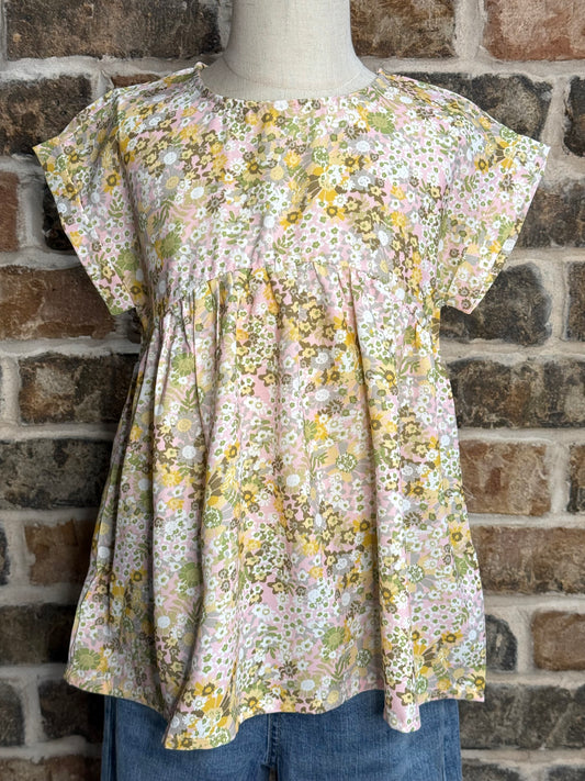 Floral Roll Sleeve Peplum Top
