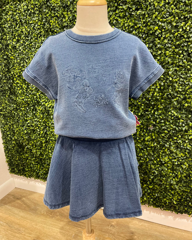 Denim Icons Embroidery Cross Back + Skort Set