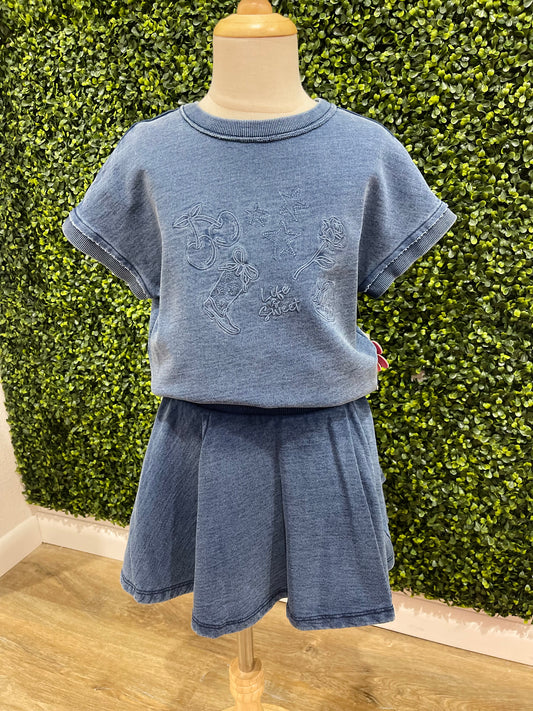 Denim Icons Embroidery Cross Back + Skort Set
