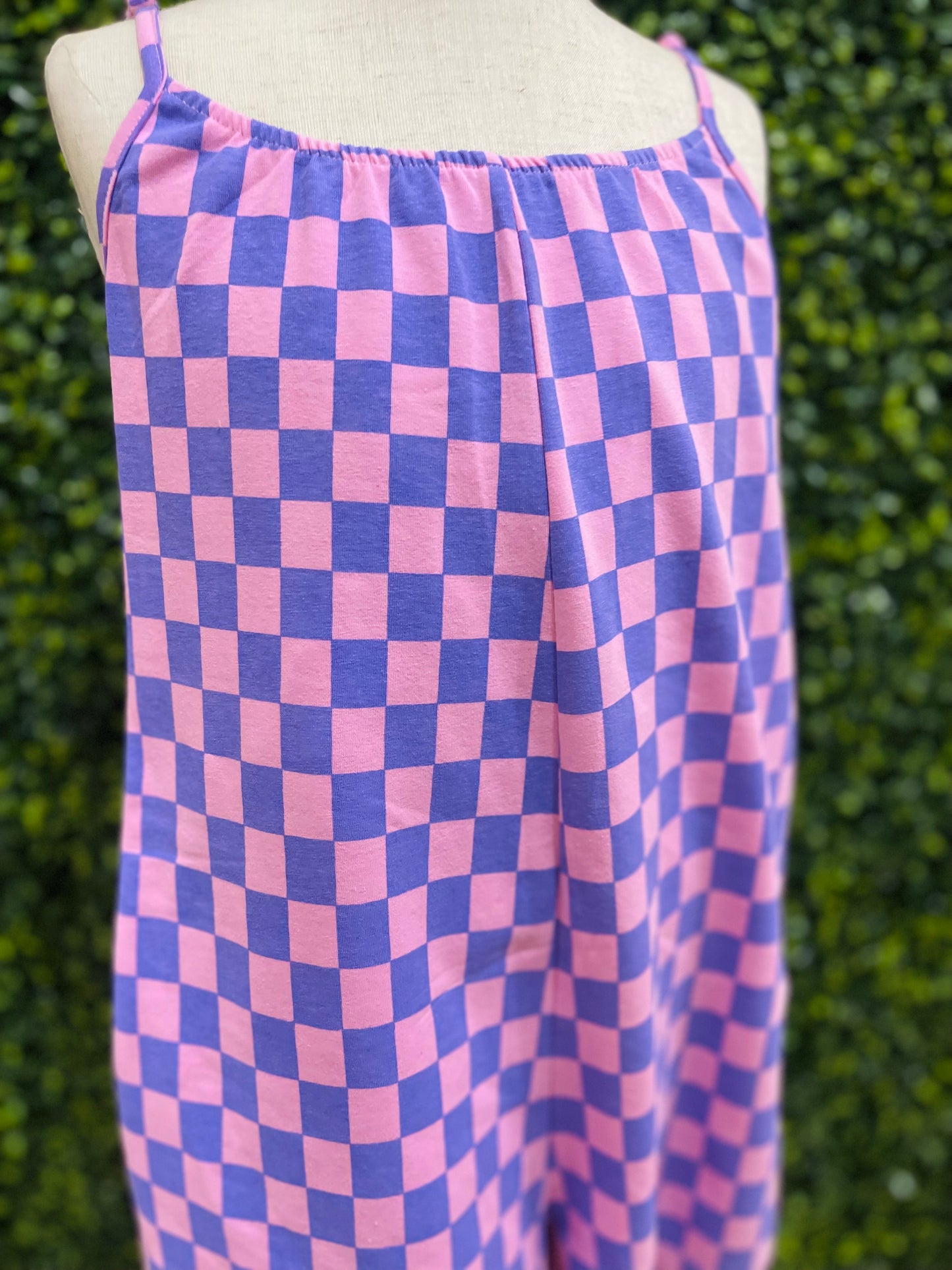 Checkered Pull On Romper | Purple