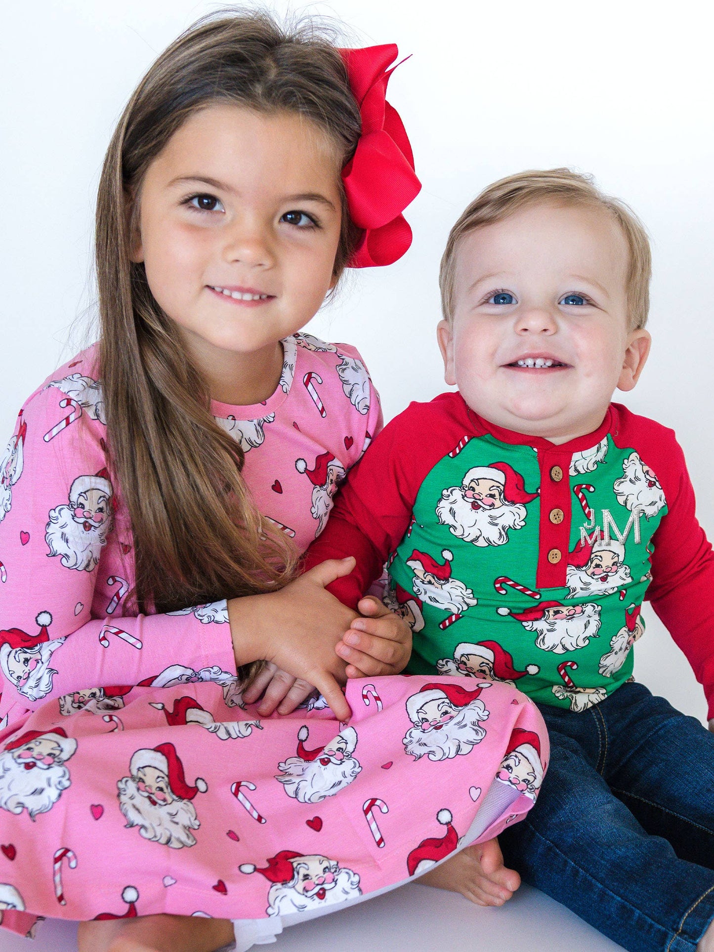 Green Santa Joy Long Sleeve Raglan Henley Tee