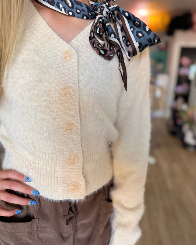 Eyelash V-Neck Button Down Cardigan | Cream