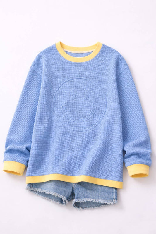 Effortless Embossed Pullover | Sky Blue/Yellow