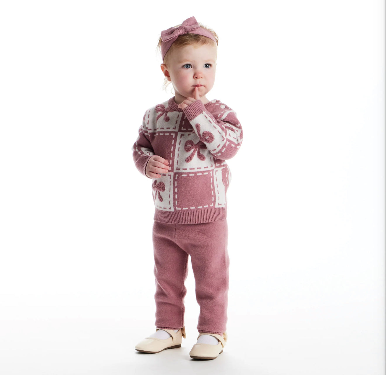 Bow Icon Chenille Sweater + Pants + Headband