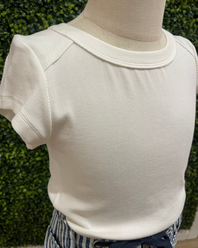 Rib Exposed Cap Sleeve Tee | White