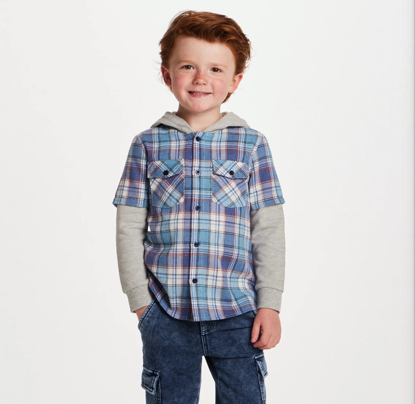 Blue Plaid Twofer Hoodie