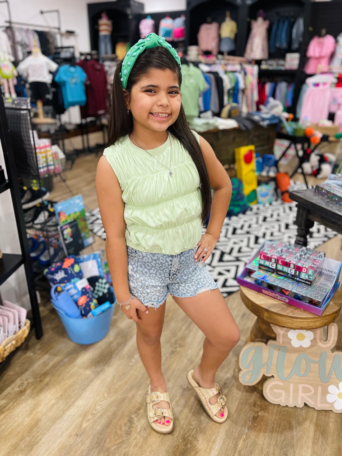 Cotton Jersey Tiered Sleeve Top | Mint Green