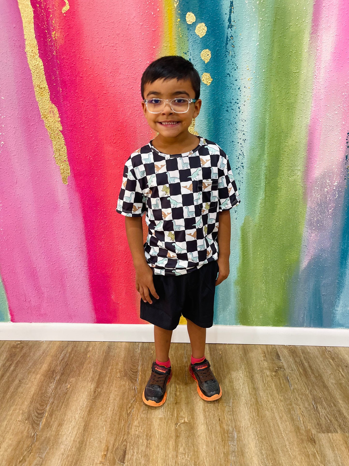 Dino Checkers Pocket Tee