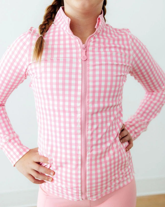 Go-Getter Gingham Full-Zip Ruffle Active Jacket
