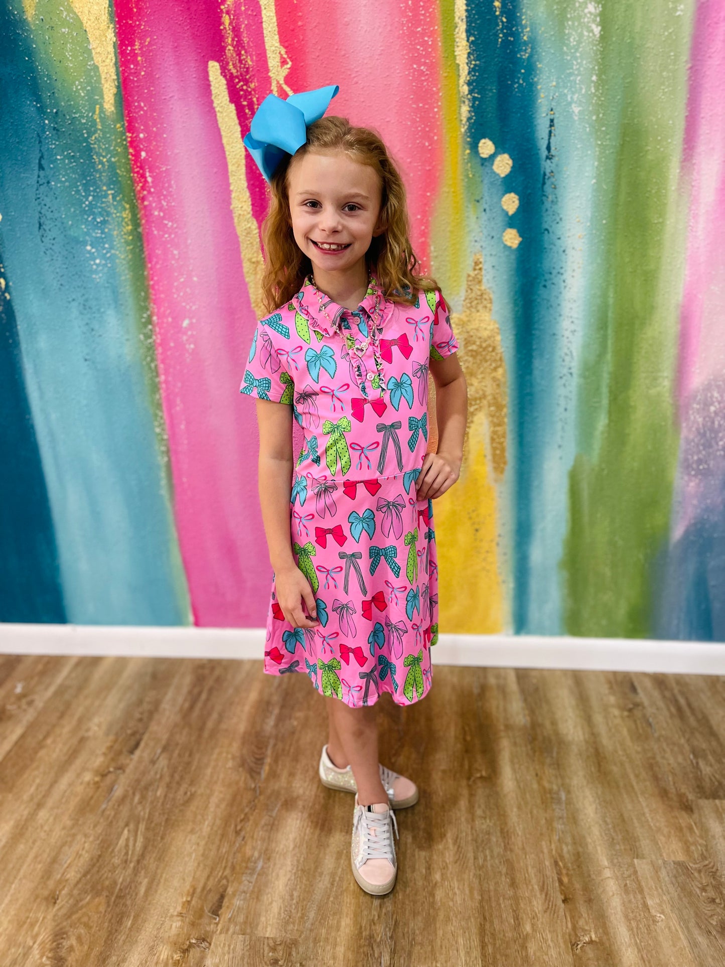Pink Twirls & Ties Polo Dress