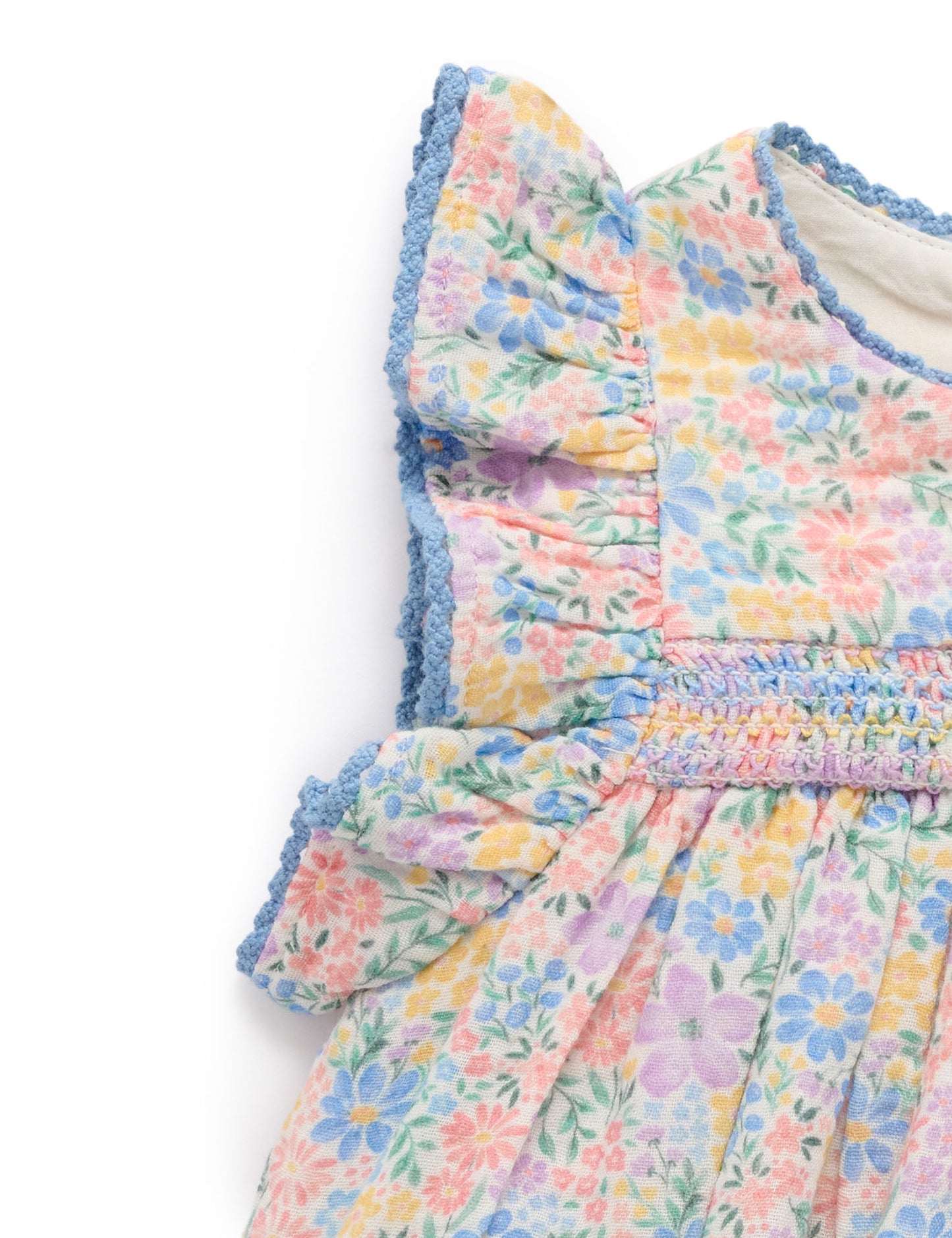 Isabella Smocked Dress | Blue Embroidered