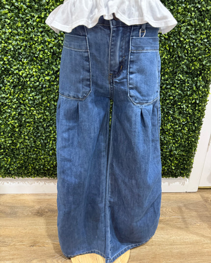 Wide Leg Front Pleat Pocket Jeans