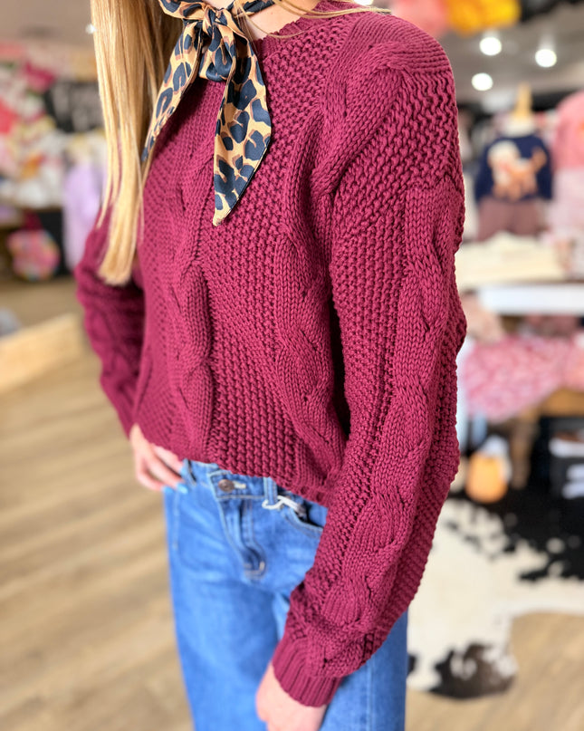 Braided Cable Sweater | Cherry