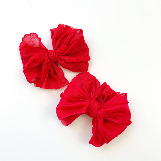 Ruffle Clip Set- Bright Red